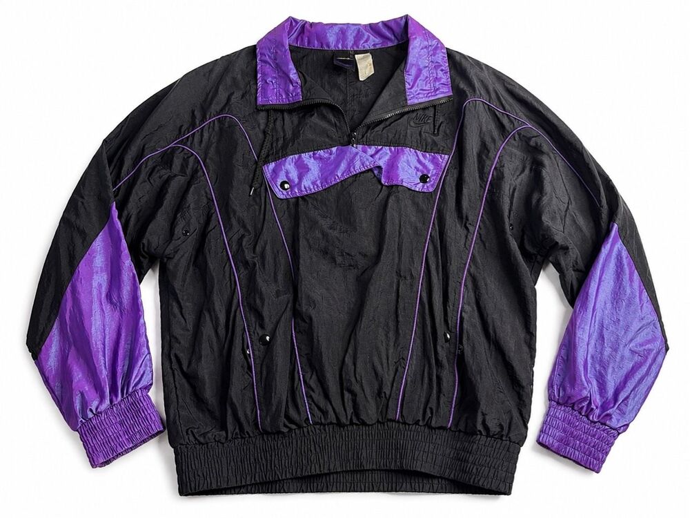 Nike Flight Vintage 90s Black Purple Nylon Windbreaker Jacket Size Medium